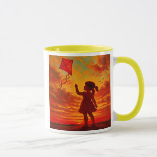 Poetic and colorful mug, little girl with kite. mug
