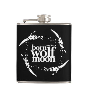 Poetic Born Under a Wolf Moon Claws Hip Flask