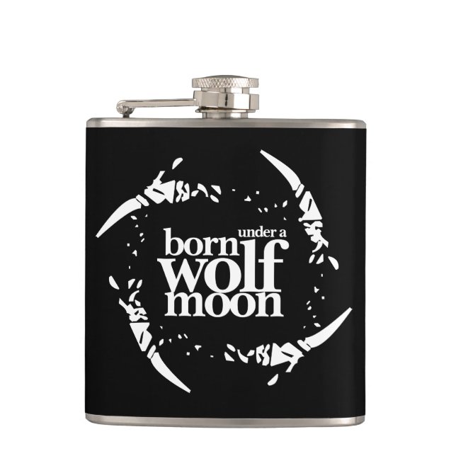Poetic Born Under a Wolf Moon Claws Hip Flask (Front)