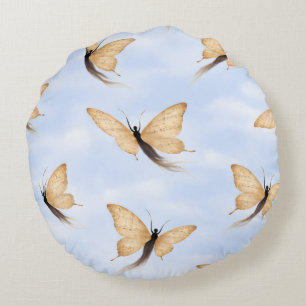 Poetic Butterfly Form - Blue Sky Round Cushion