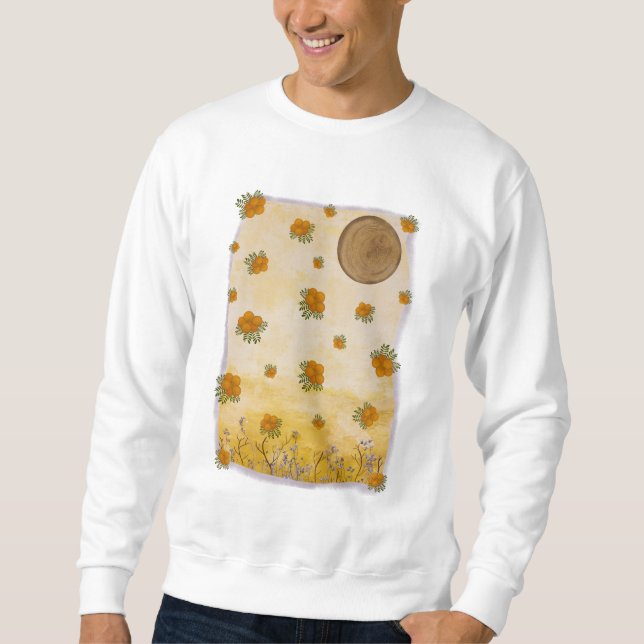 Poetic Golden Flowers Moon Nature Composition Sweatshirt (Front)