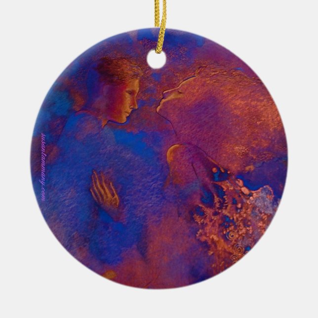 Poetic lovers pendant ceramic tree decoration (Front)