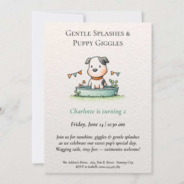 Poetic & Minimalist Puppy Pool Party Invitation (Front)
