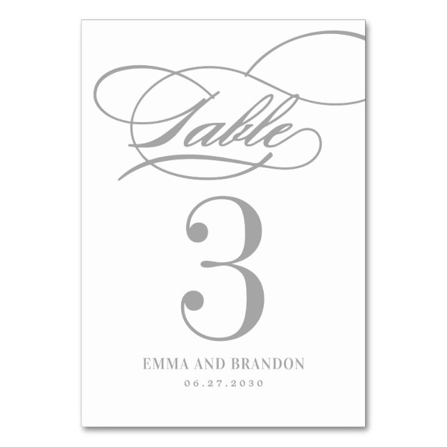 Poetic Script EDITABLE COLOR Table Number Card (Front)