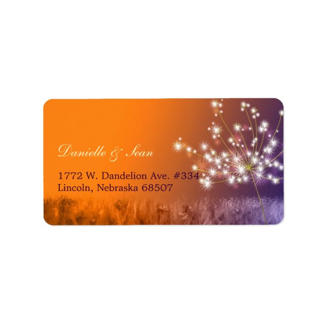 Poetic Twilight Dandelion Floral Wedding Label (Front)