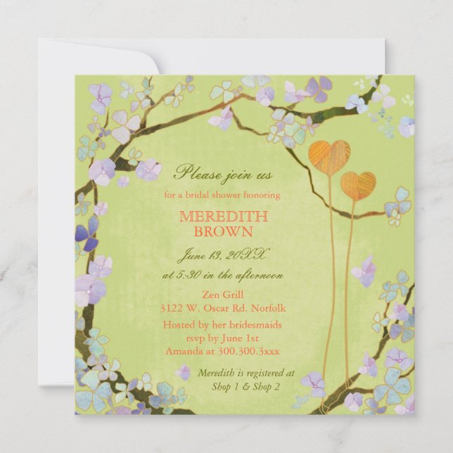 Poetic Two Hearts Spring Bridal Shower Invitation (Front)
