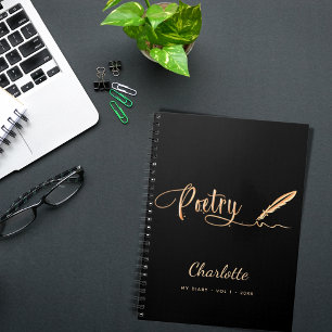 Poetry black gold elegant script name notebook