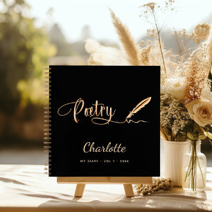 Poetry black gold elegant script name notebook
