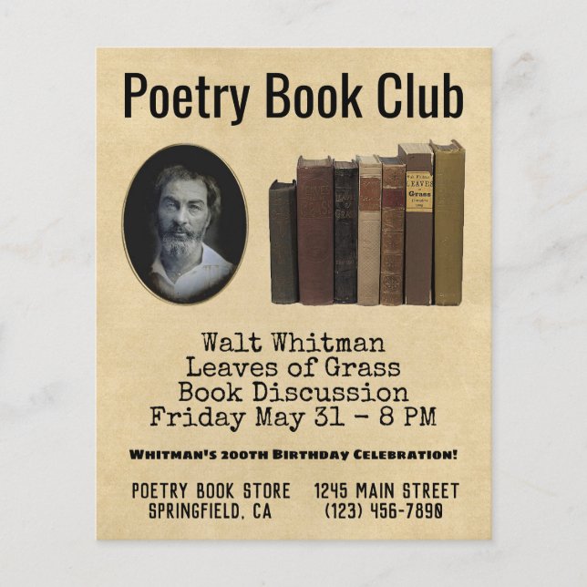 Poetry Book Club Flyer Walt Whitman Birthday (Front)