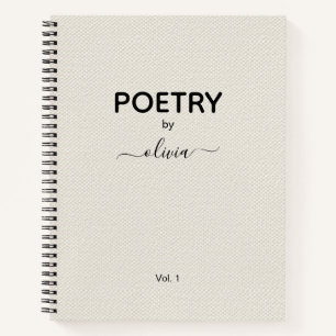 Poetry By Custom Name Beige Faux Canvas Notebook