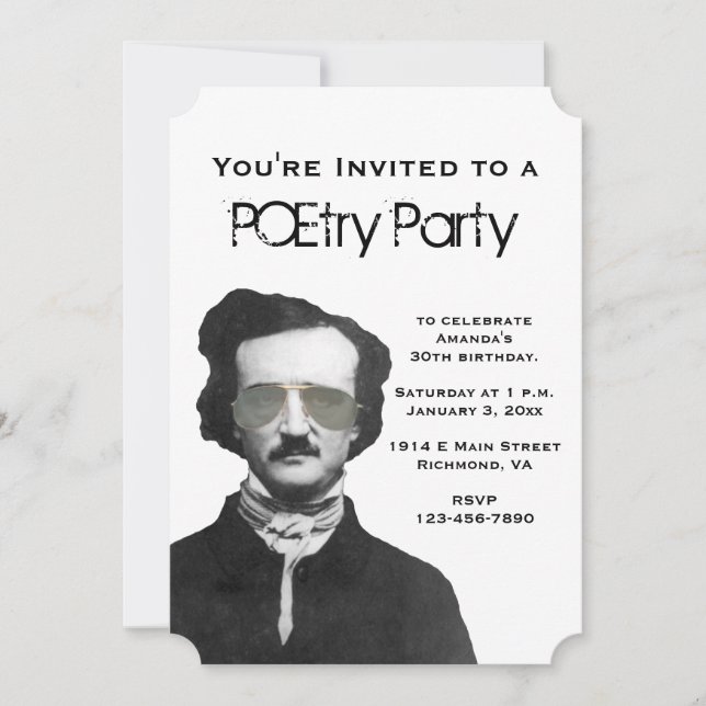 POEtry Party Invitations with Edgar Allan Poe (Front)