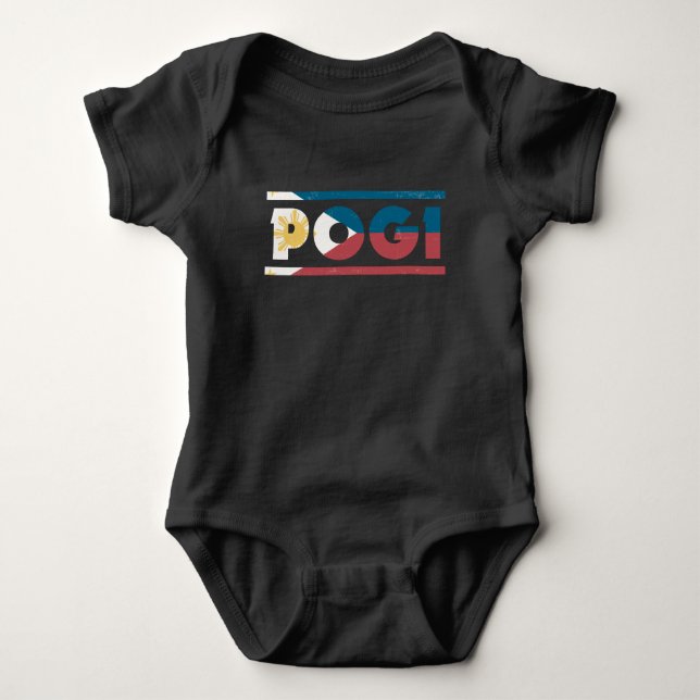 Pogi Funny Boy Proud Pinoy Philippines Flag Baby Bodysuit (Front)
