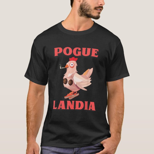 POGUELANDIA FLAG CHICKEN IN A COCONUT BRA SMOKING  T-Shirt (Front)