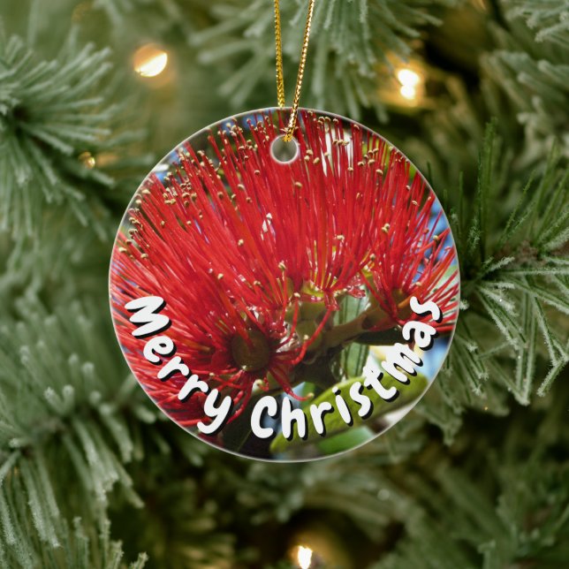 POHUTAKAWA XMAS KIWI CARD CERAMIC TREE DECORATION (Tree)
