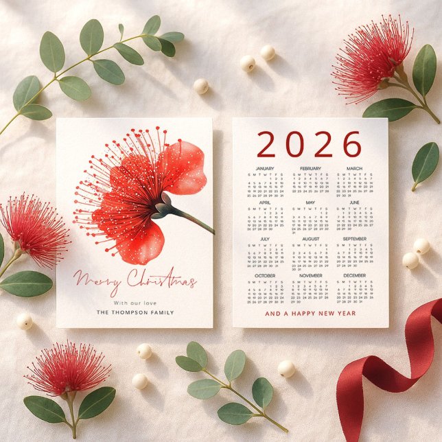 Pōhutuka Flower 2026 Calendar Merry Christmas  Holiday Card (Front and back view)