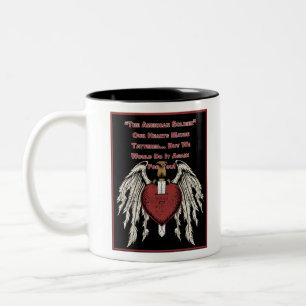 Poignant American Soldier Tattered Hearts Two-Tone Coffee Mug