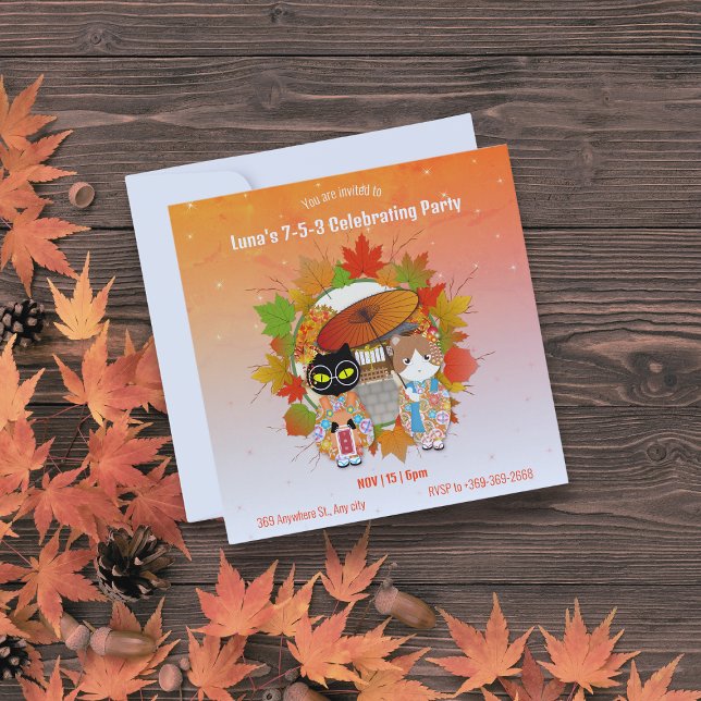 Poiluna's 7-5-3 Celebrating Party Invitation (Poiluna's 7-5-3 Celebrating Party Invitation on a fall table.)