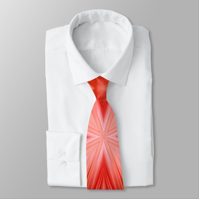 Poinciana Red Milky White Cloudy Abstract Design Tie (Tied)