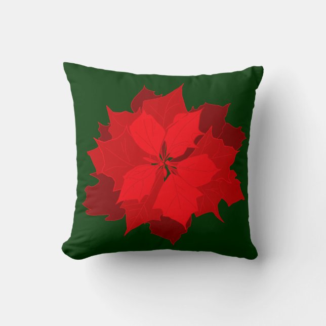 Poinsetta modern Christmas red green throw pillow (Front)