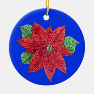 Poinsetta Ornament - Blue Background