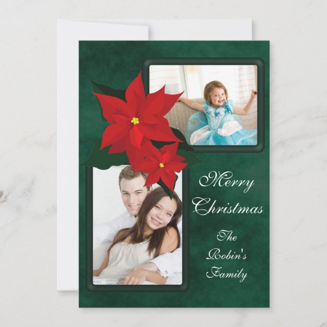 Poinsettia Add Photos Christmas Card (Front)
