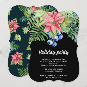 poinsettia and Berries Christmas Holiday Party Invitation