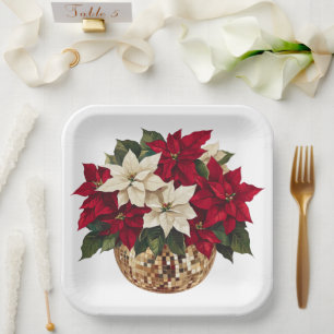 Poinsettia and  Disco Ball Paper Plate