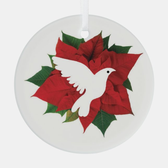 Poinsettia And Dove Glass Christmas Ornament (Back)