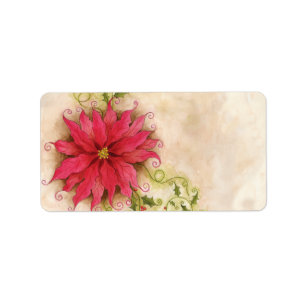 Poinsettia and Holly Address Label