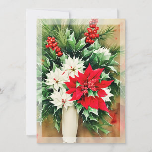 Poinsettia and holly bouquet budget Christmas Holiday Card