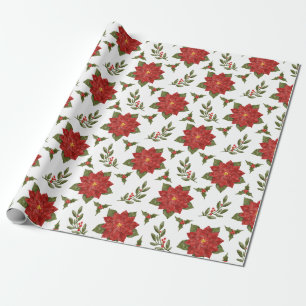 Poinsettia and Holly Christmas Gift Wrap
