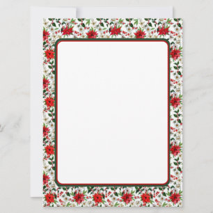 Poinsettia and holly Christmas stationery Holiday Card