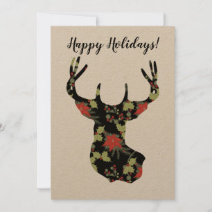 Poinsettia and Holly Deer Head Rustic Card