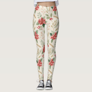 Poinsettia and Holly Pattern – Classic Christmas 1 Leggings