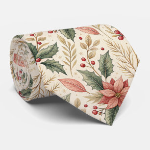 Poinsettia and Holly Pattern – Classic Christmas Tie