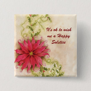 Poinsettia and Holly Solstice Button