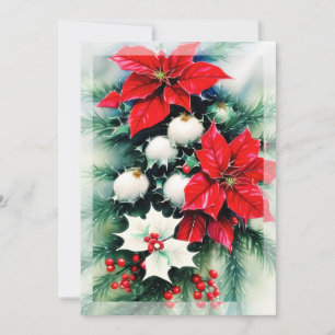 Poinsettia and holly swag budget Christmas Holiday Card