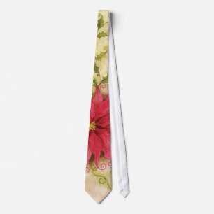 Poinsettia and Holly Tie