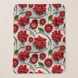 Poinsettia and Leaves Sherpa Blanket