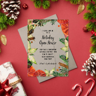 Poinsettia and Oranges Christmas Acrylic Invitations