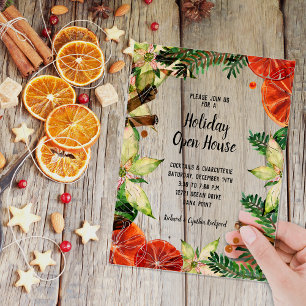 Poinsettia and Oranges Christmas Acrylic Invitations