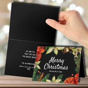 Poinsettia and Oranges Christmas Holiday Card