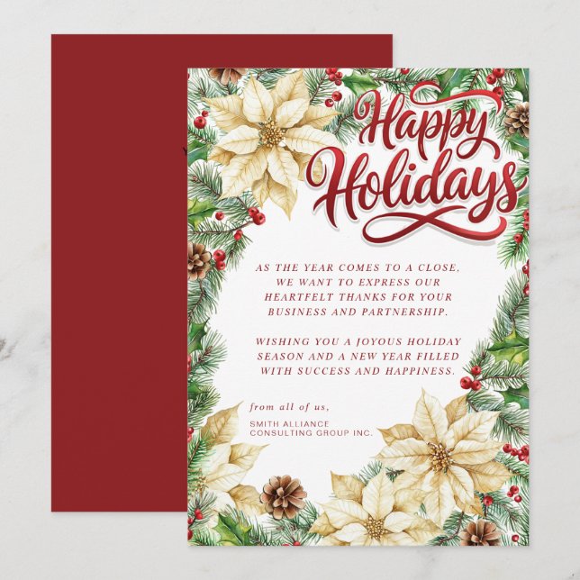 Poinsettia and Pine Corporate Holiday Card (Front/Back)