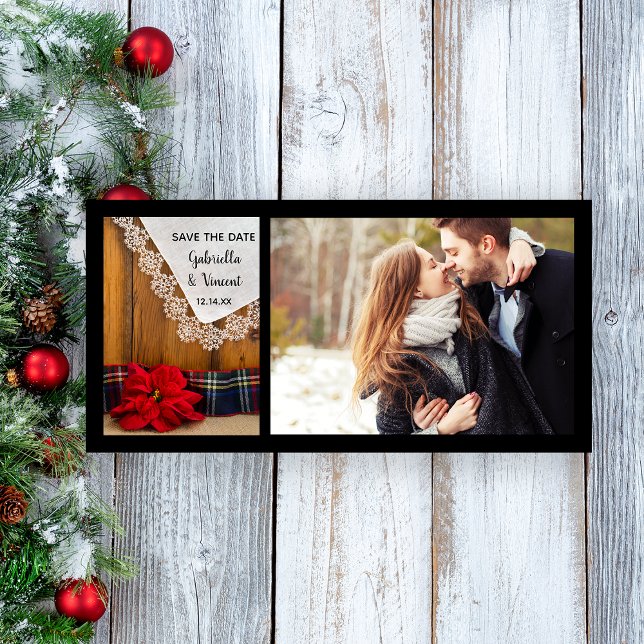 Poinsettia and Plaid Winter Wedding Save the Date (Creator Uploaded)