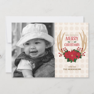 Poinsettia Antlers Holiday Photo Card