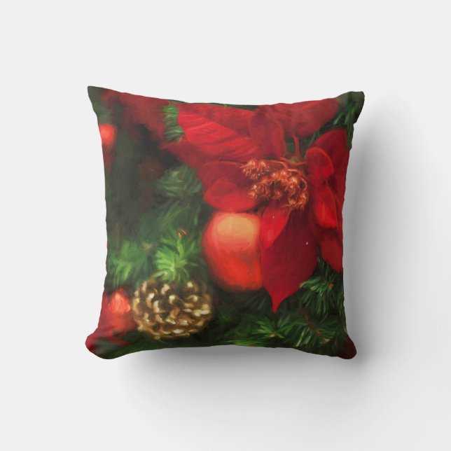 Poinsettia Beauty Throw Pillow (Front)