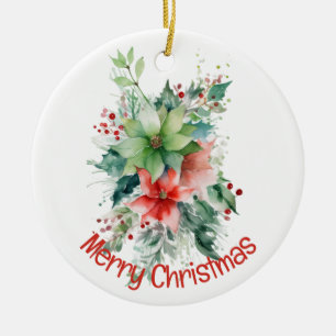 Poinsettia Berries And Leaves Christmas  Ceramic Tree Decoration