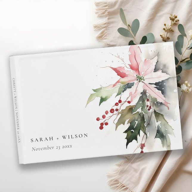 Poinsettia Berries Foliage Watercolor Wedding Guest Book (Creator Uploaded)