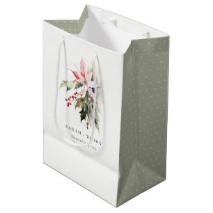 Poinsettia Berries Foliage Watercolor Wedding Medium Gift Bag