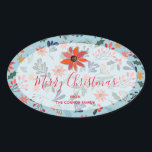 Poinsettia Berries Leaves Holiday Christmas Oval Sticker<br><div class="desc">Merry Christmas personalised oval stickers featuring modern, elegant winter flowers - poinsettias, berries and leaves - with your name and greeting in chic lettering. All text, fonts, font colours and background colour can be modified, just click the "customise further" link. **ALL STICKER STYLES are already done for you in our...</div>